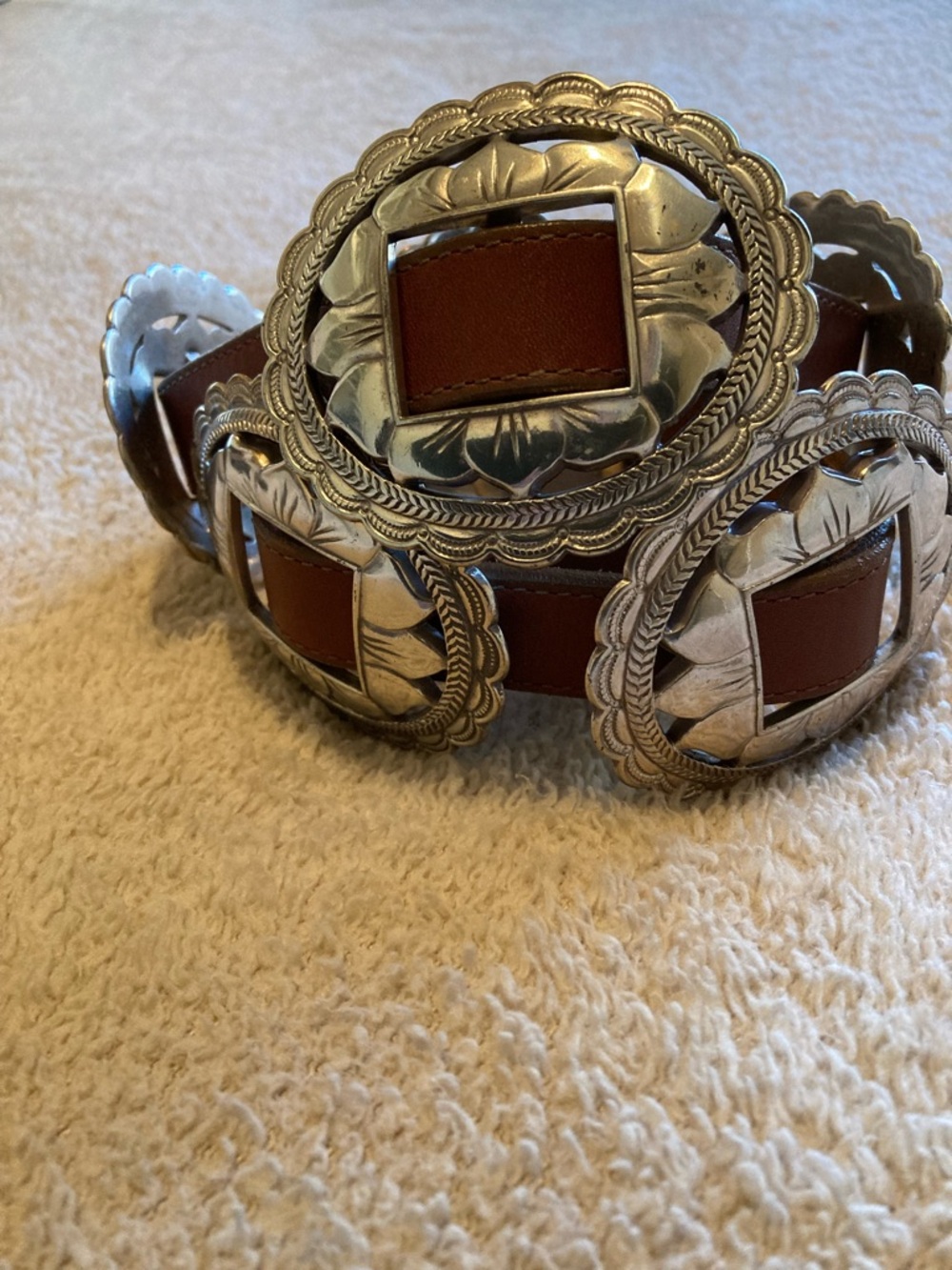 Brighton Brown Leather Belt with Silver-Tone Concho Accents